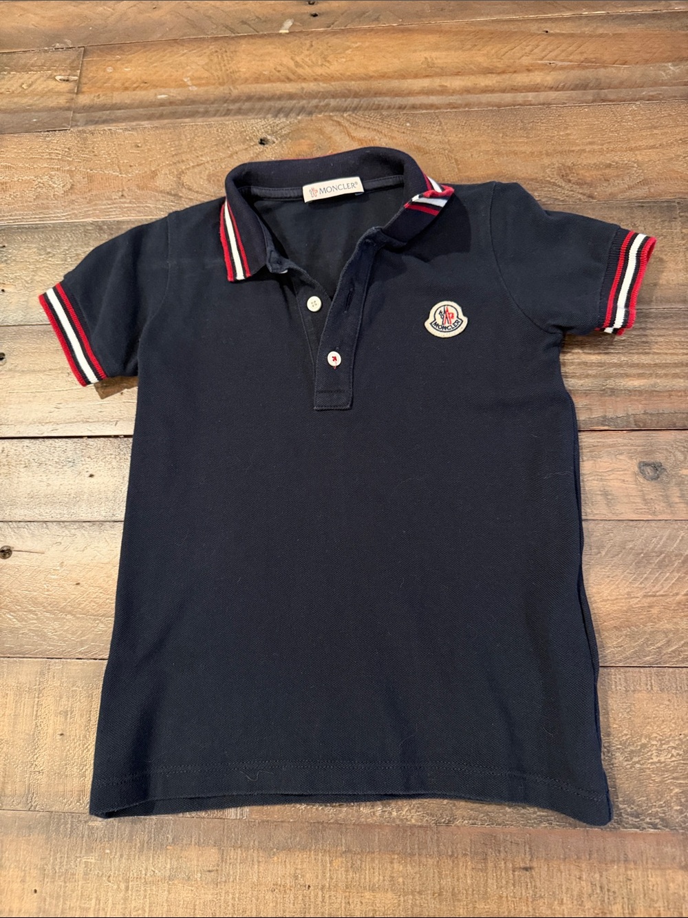 🌀 Boys Moncler Navy Polo with Red and White Trim 🌀